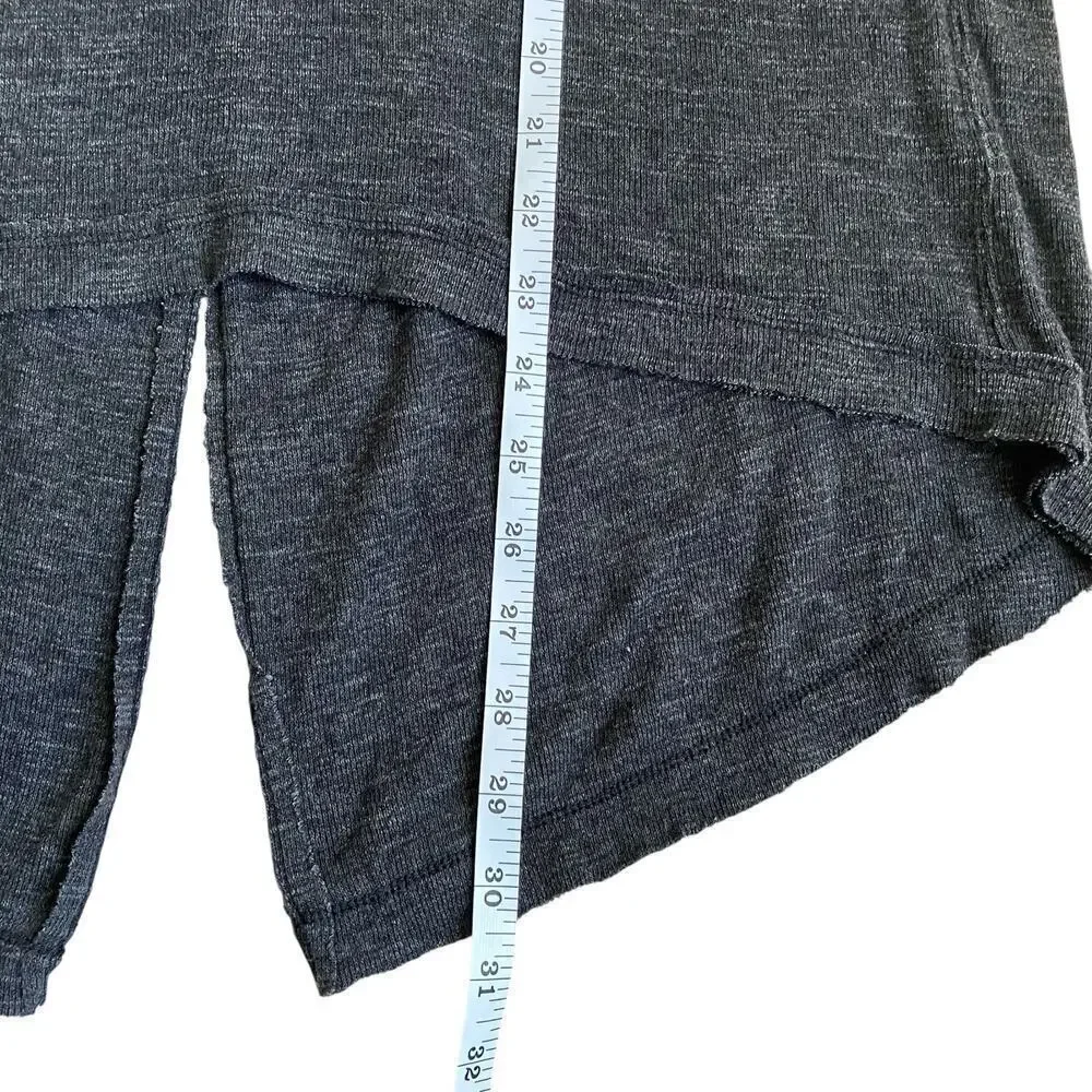 Free People We the Free Sz M Turtleneck Split Back Relaxed Top Charcoal Gray
